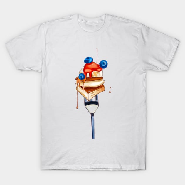 Pancakes with maple syrup and blueberries T-Shirt by Carriefamous